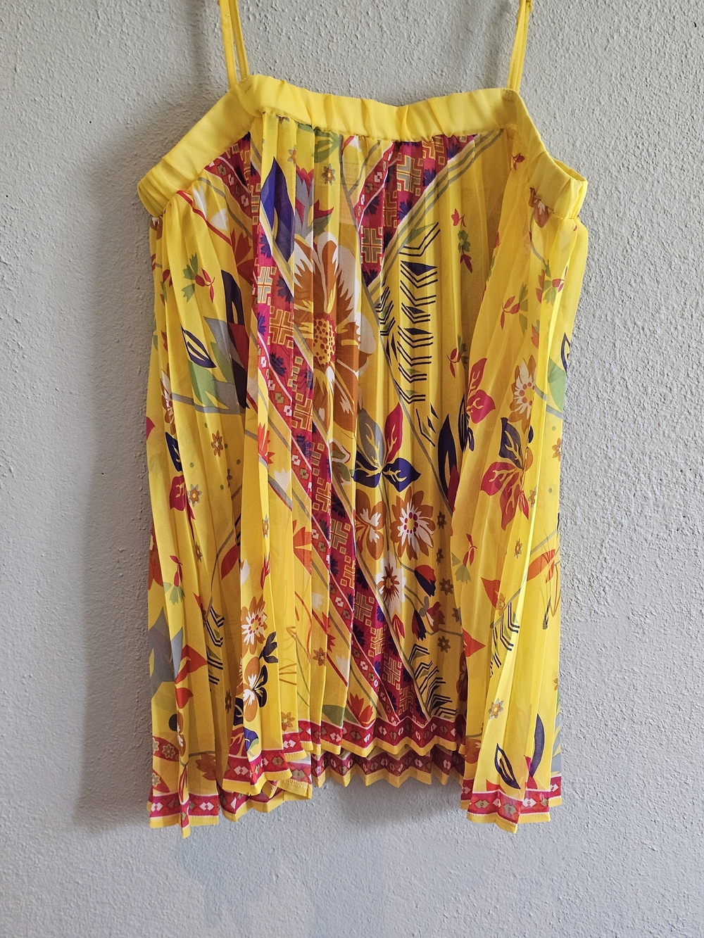 Flying Tomato Boho Accordion Pleated Floral Scarf Print Sz L Cami Tank Top
